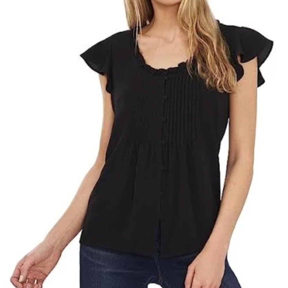 CeCe Women's Pintuck Flutter-Sleeve Blouse in Black